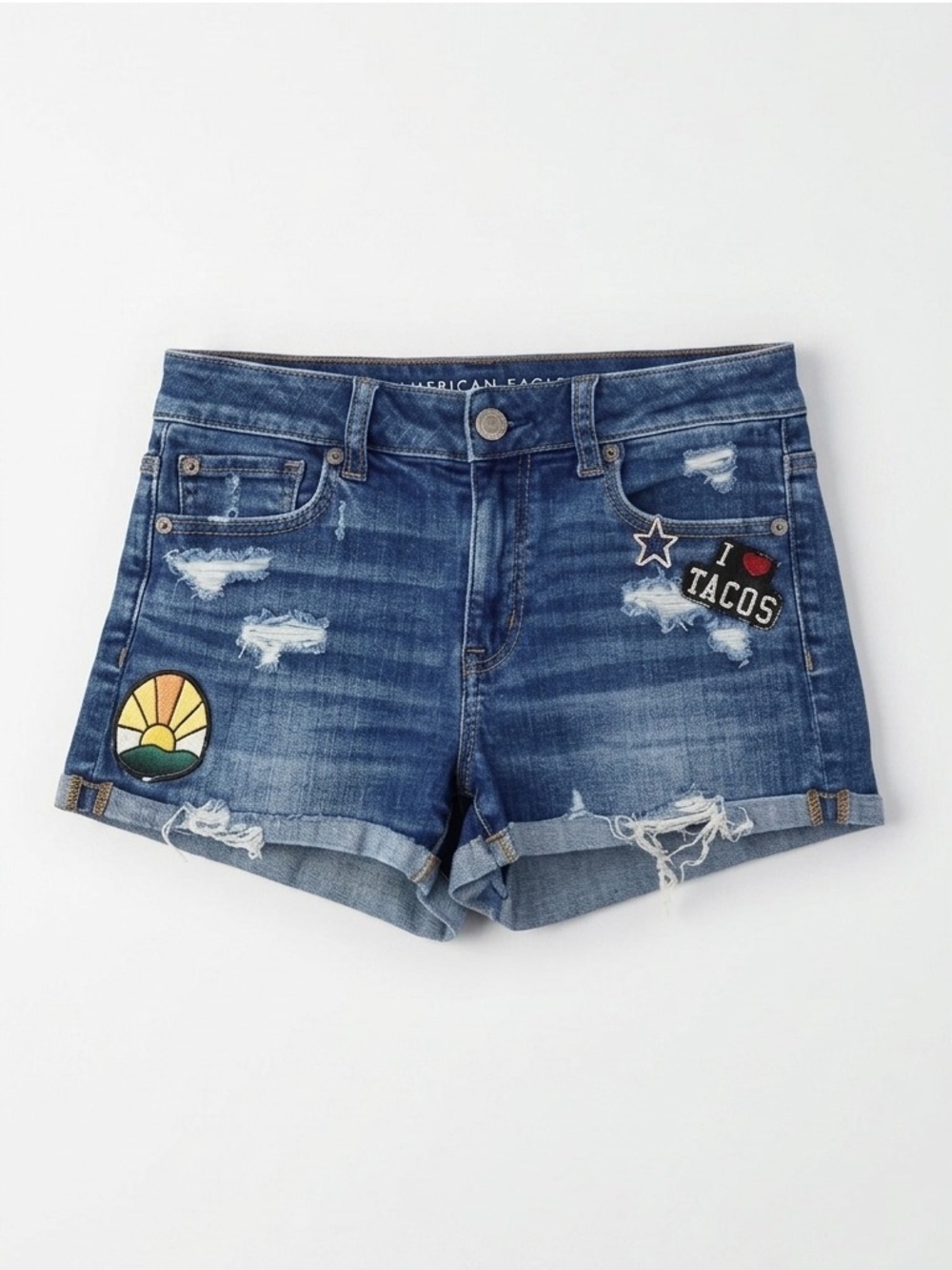 American Eagle High-Rise Shortie Denim Distressed Shorts Women’s Size 2
